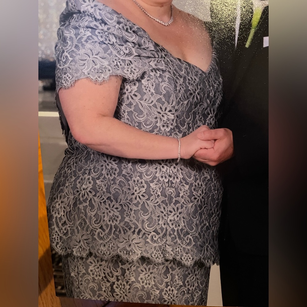 Tina di martina silver gown with light silver overlay